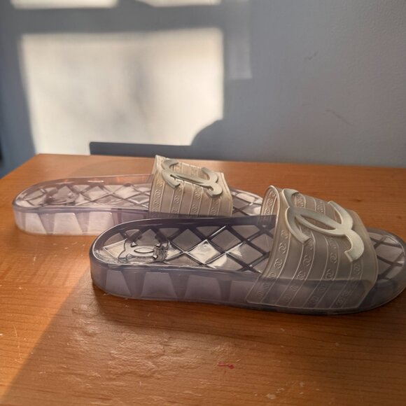 CHANEL 100% Authentic Transparent Jelly Pool Slides Sandals Flats Size 6/7 - Picture 3 of 6